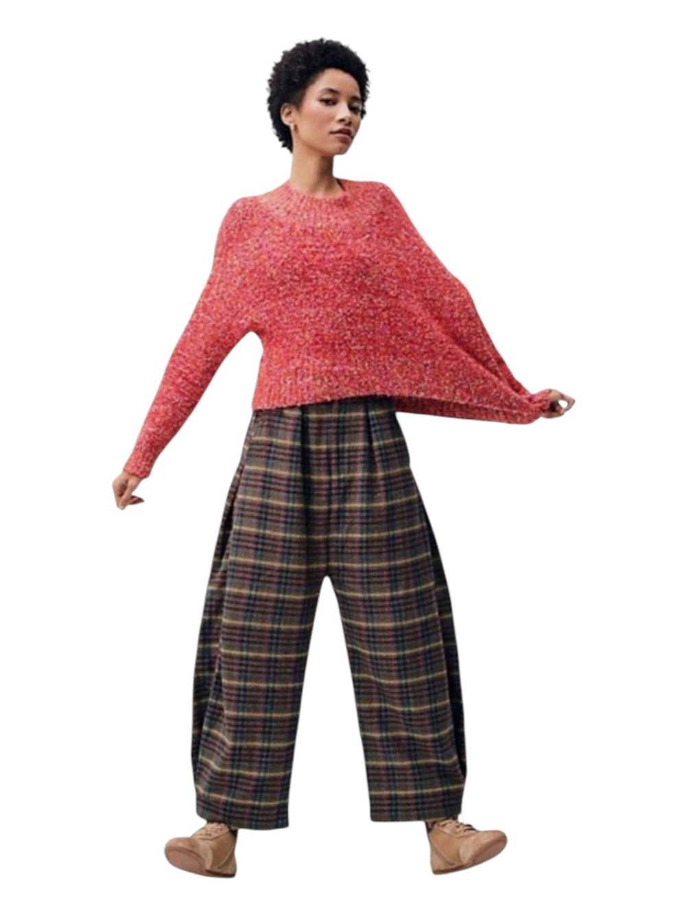 Free People Stardust Crop Sweater Red Pink Textured Pullover S NWOT - Picture 2 of 16